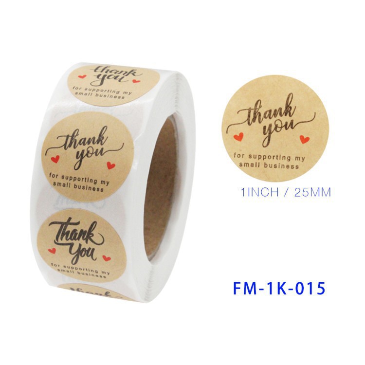 Round Shape Roll Pack 25mm diameter 500 stickers/ roll Thank You Sticker